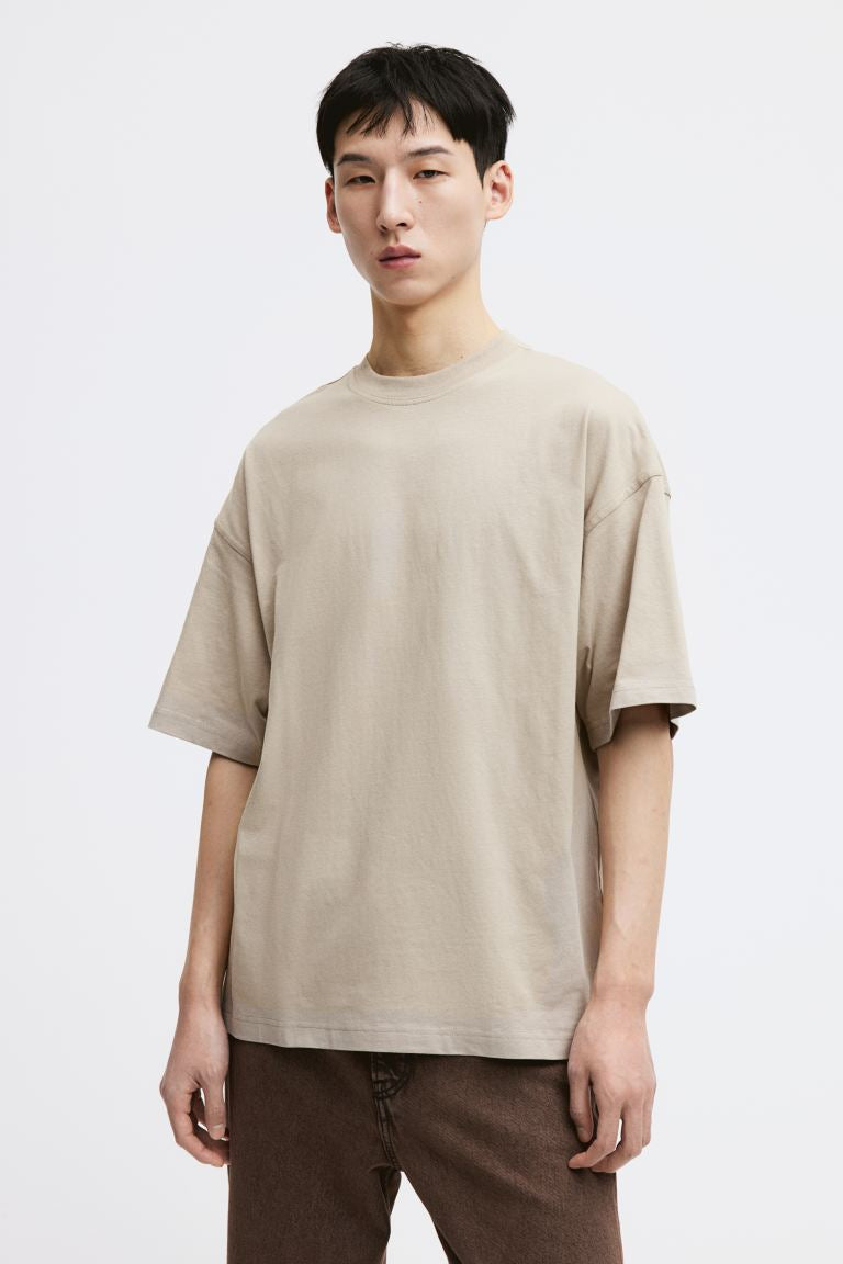 Oversized Fit T-shirt -Beige -1074658031