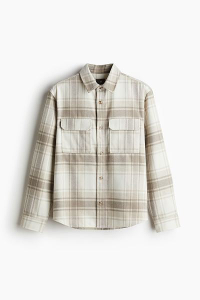 Regular Fit Felted overshirt -Beige/Checked -1227148005