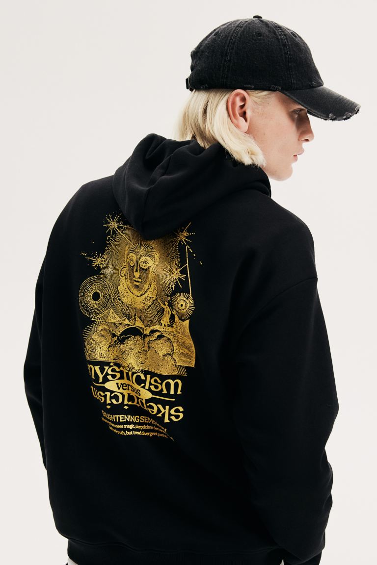 Loose Fit Printed hoodie -Black/Mysticism -1122659060