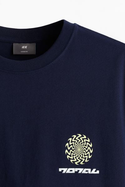 Loose Fit Printed T-shirt -Dark blue/Total-1032522114