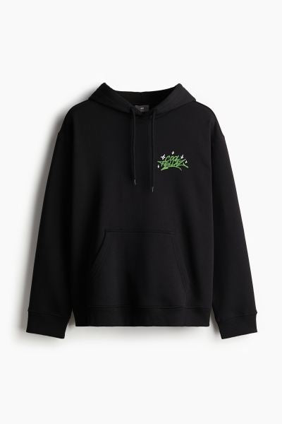 Loose Fit Printed hoodie -Black/Print-motif -1122659025