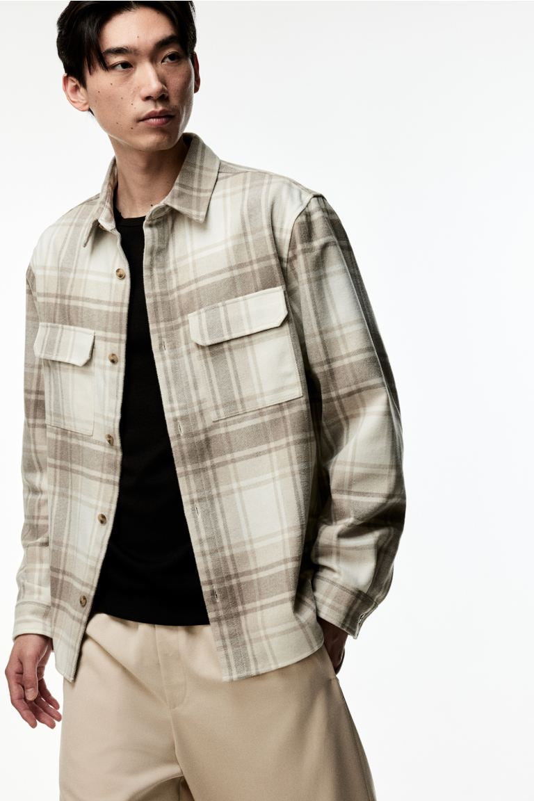 Regular Fit Felted overshirt -Beige/Checked -1227148005