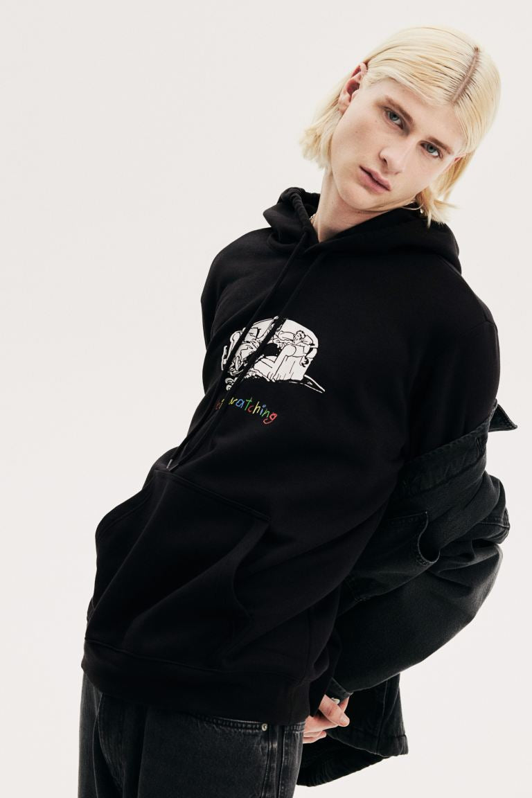 Regular Fit Hoodie -Black/Binge watching -1010387029