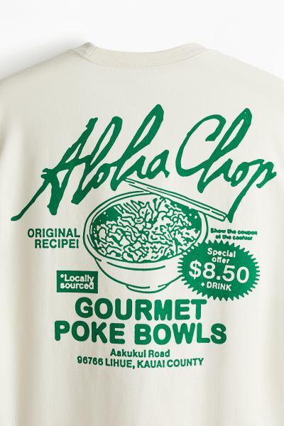 Loose Fit Printed T-shirt -Light beige/Aloha 0967955090