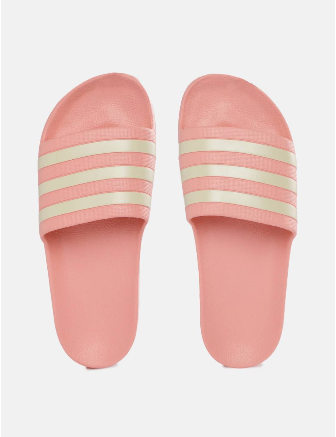 Women Peach-Coloured & Cream-Coloured Striped Adilette Aqua Sliders -gz5877