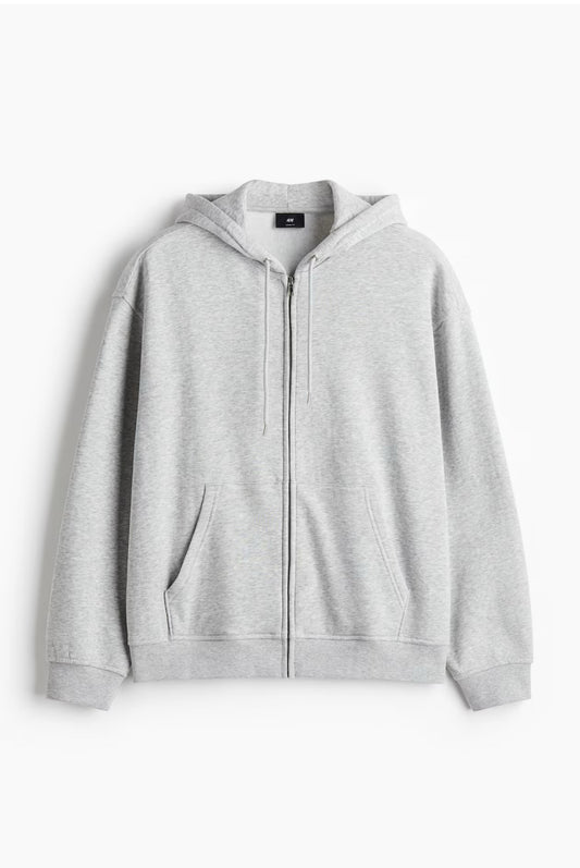 Loose Fit Zip-Through Hoodie-grey-1308010008