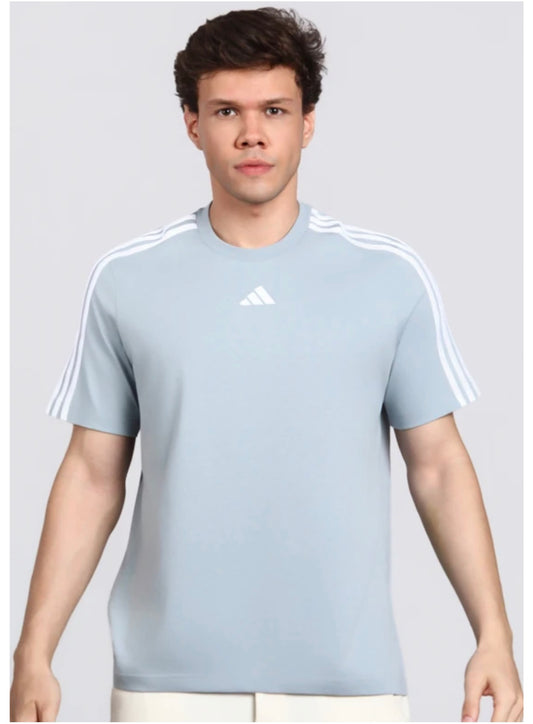Adidas Striped Screw Neck Pure Cotton Grey T-Shirt-Kg9439