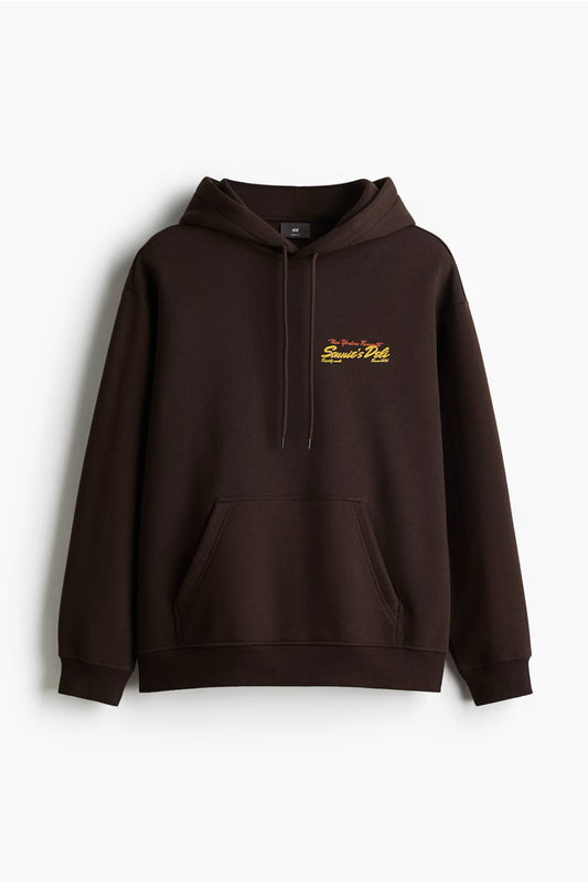 Loose Fit Printed Hoodies- Brown/Sonnie’s Deli-1122659035