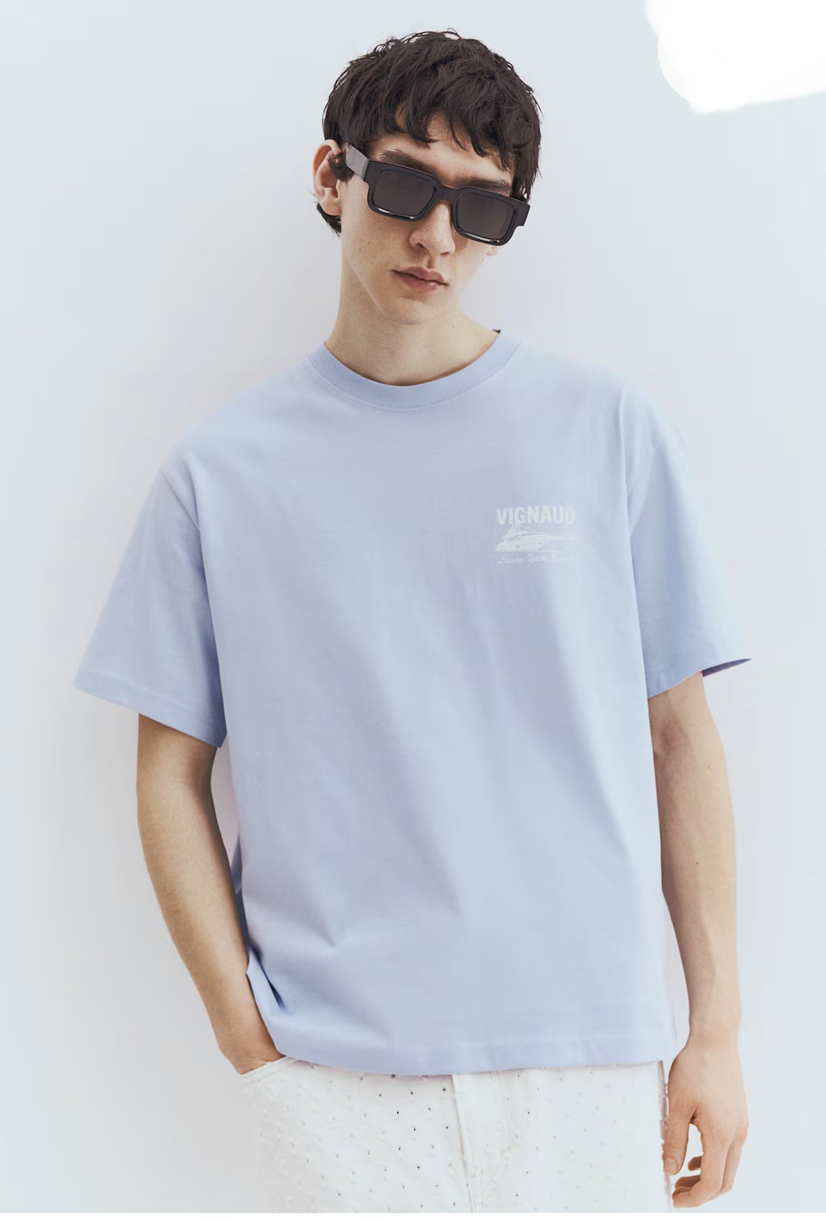 LOOSE FIT PRINTED T-SHIRT -Light blue/Vignaud -0967955112