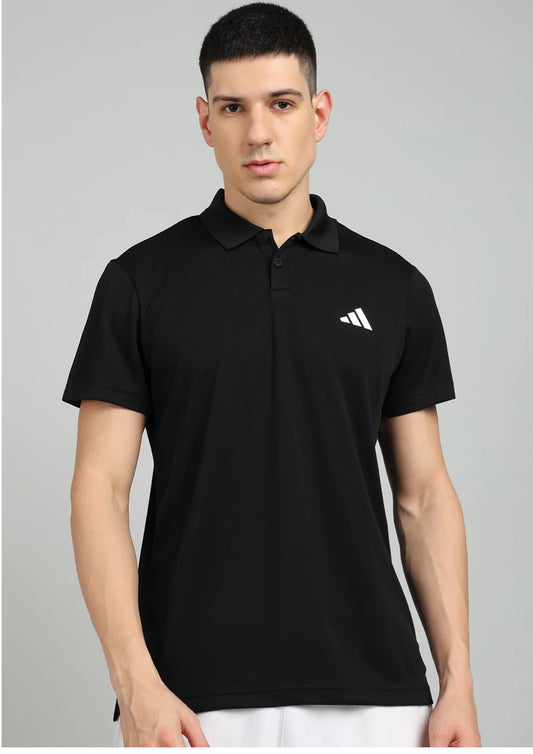 Men Solid Polo Neck Polyester Black T-Shirts-je9392