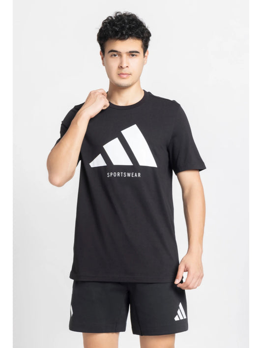 Adidas solid Men Round Neck Black Cotton T-Shirt-jl9895