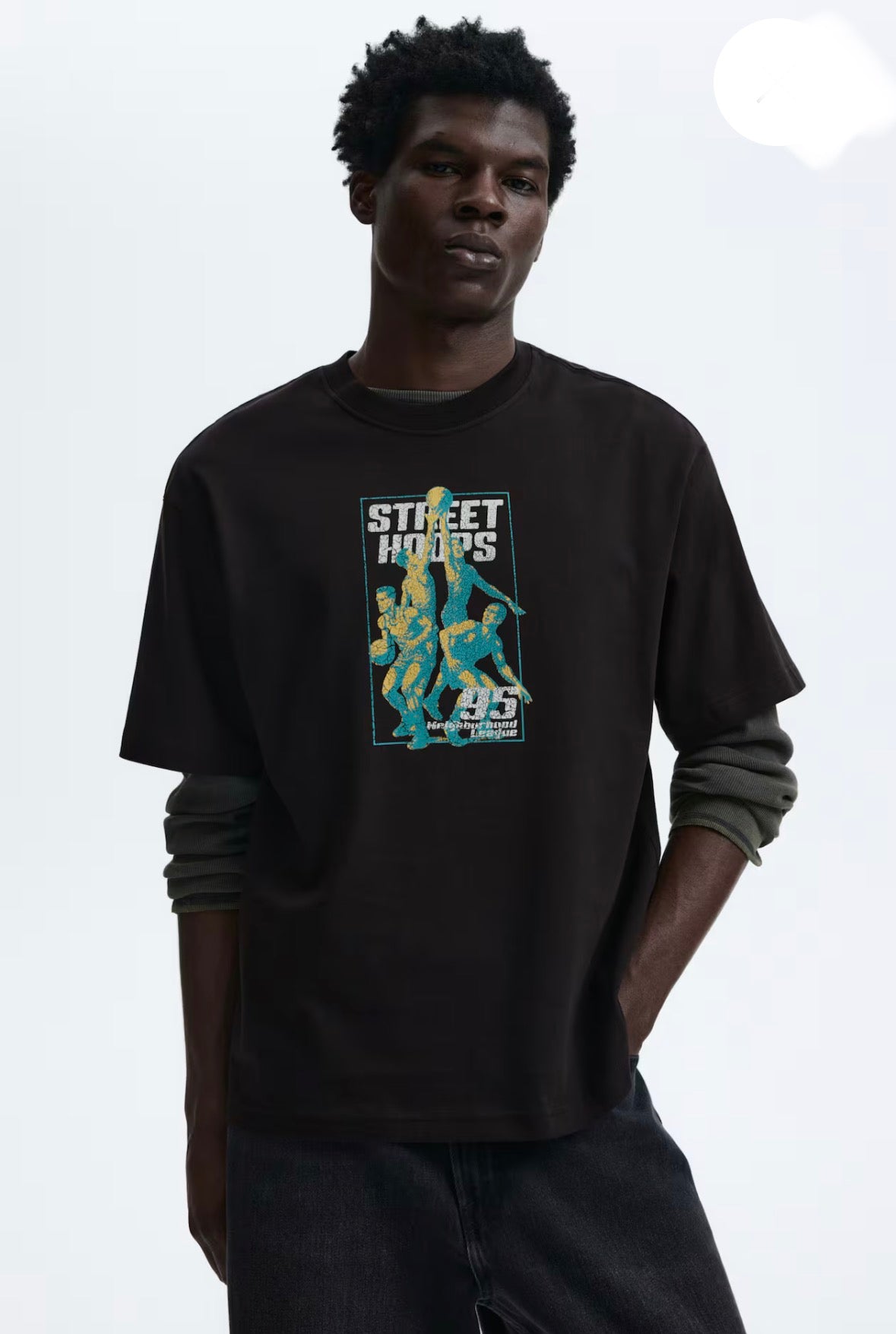 LOOSE FIT PRINTED T-SHIRT -Brown/Street hoops -0967955169