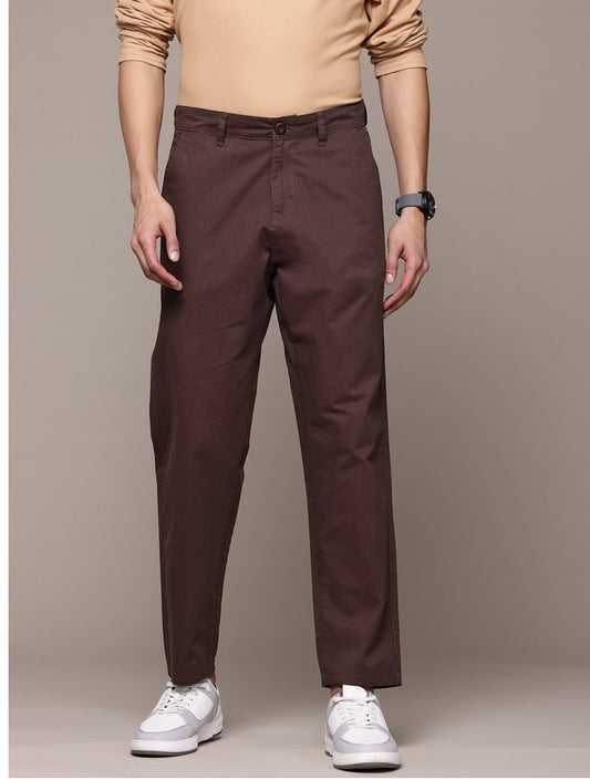 The Lifestyle Co. Men Relaxed Fit Pure Cotton Chinos-Brown-30195758