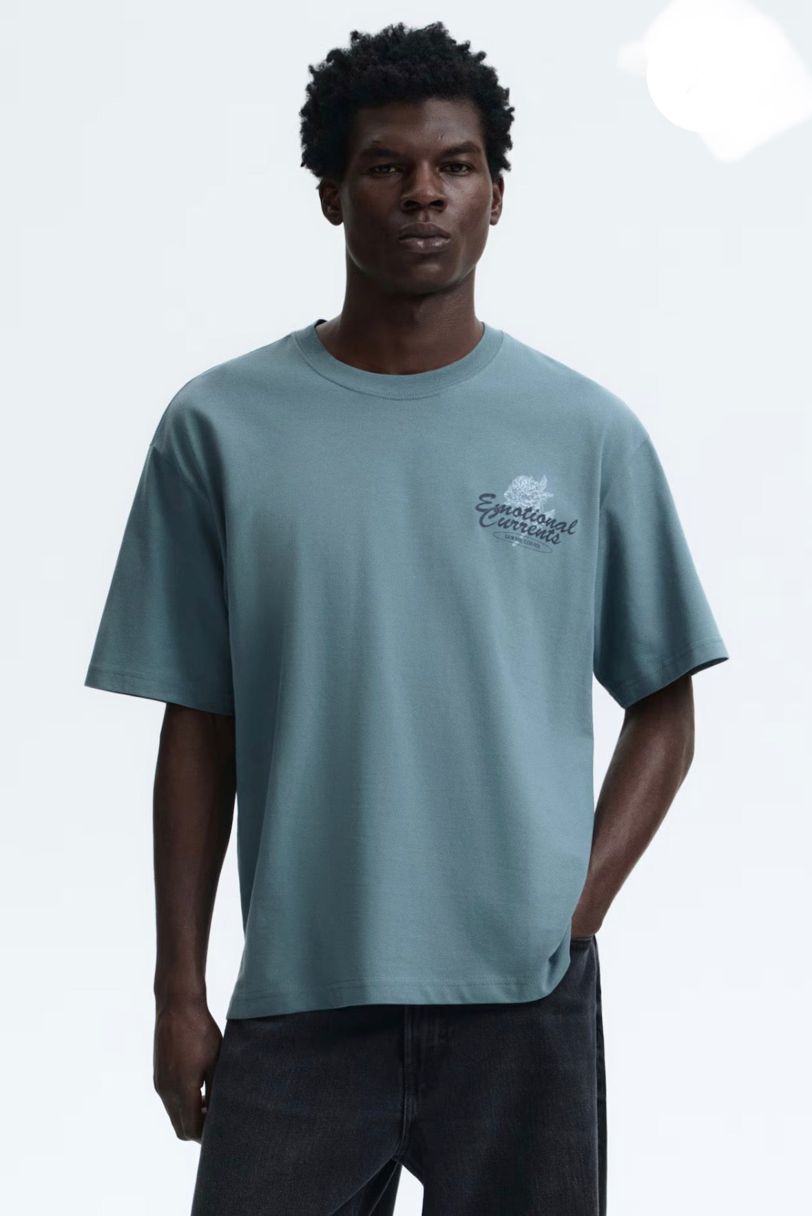 LOOSE FIT PRINTED T-SHIRT -Turquoise/Emotional currents -0967955185