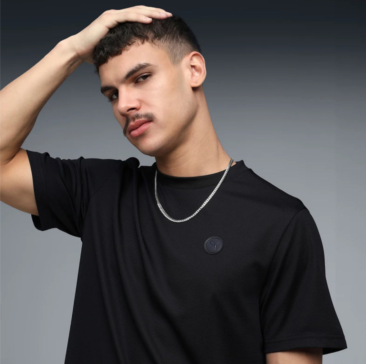 Men Solid Round Neck Polyester Black TShirt-634153 01