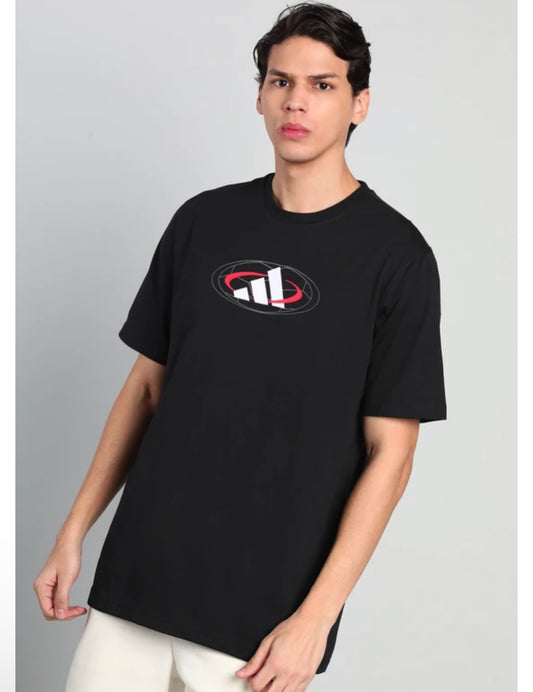 Men printed Round Neck Pure Cotton Black T-Shirt-Jl8836