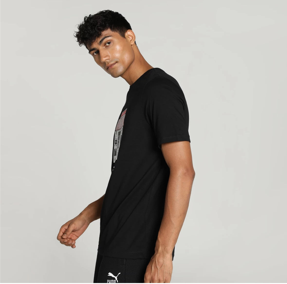 Puma Graphic Cafe Men Printed Typography Round Neck Cotton Blend Black-625701 01