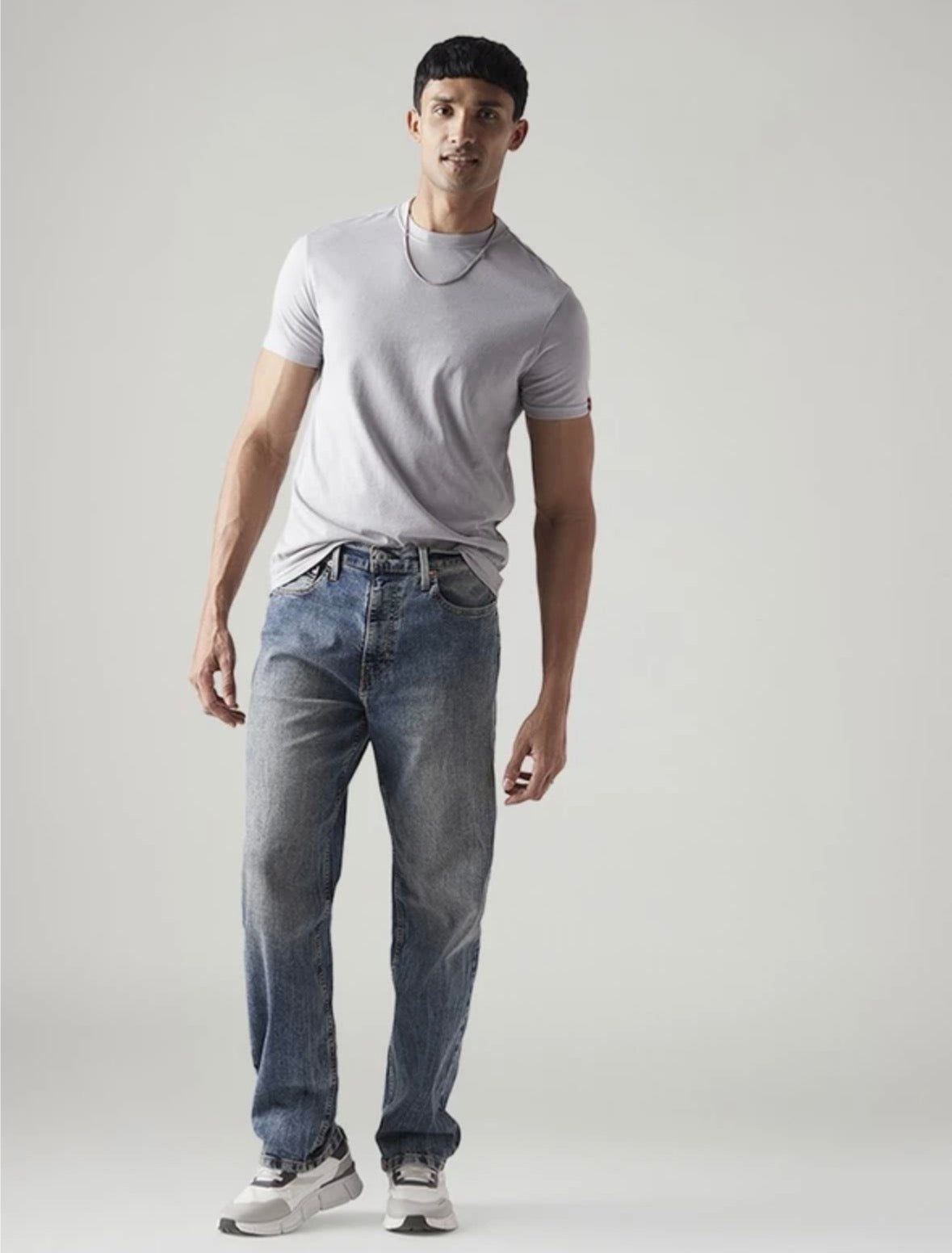 Men loose Fit Mid Rise Blue Jeans-0064z-0014