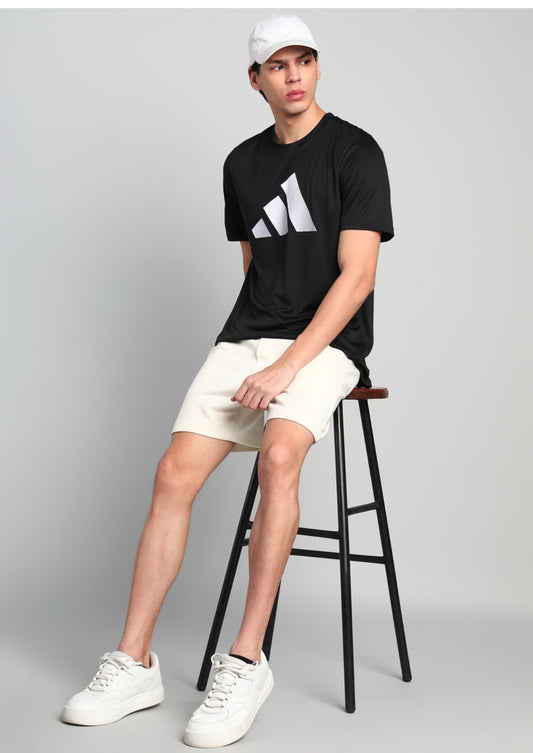 Adidas Solid Round Neck Polyester Black T-Shirt-Jd9202