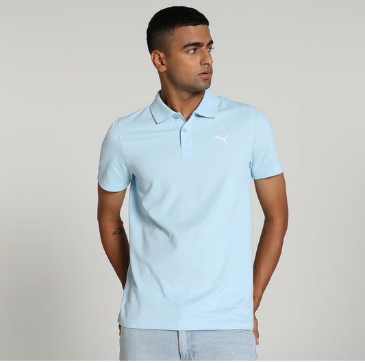 Puma Men Solid Polo Neck Pure Cotton Blue T-Shirt-687093 68