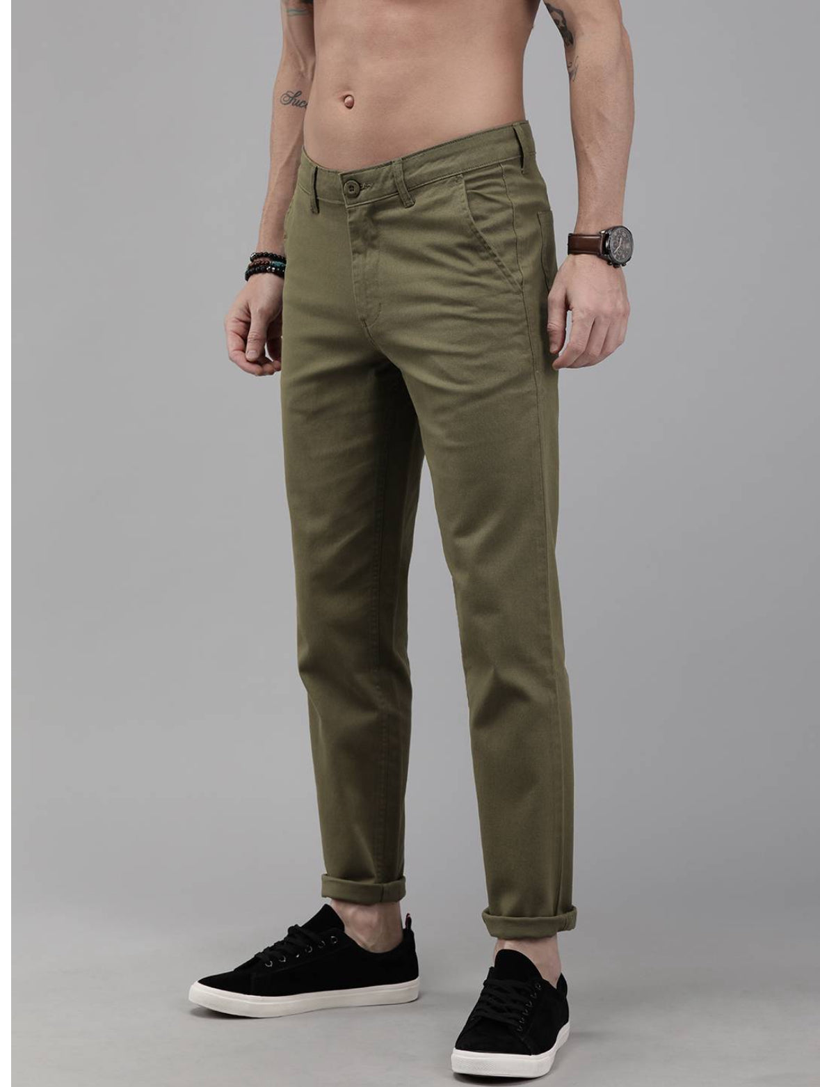 Men Olive Green Trouser-13859370