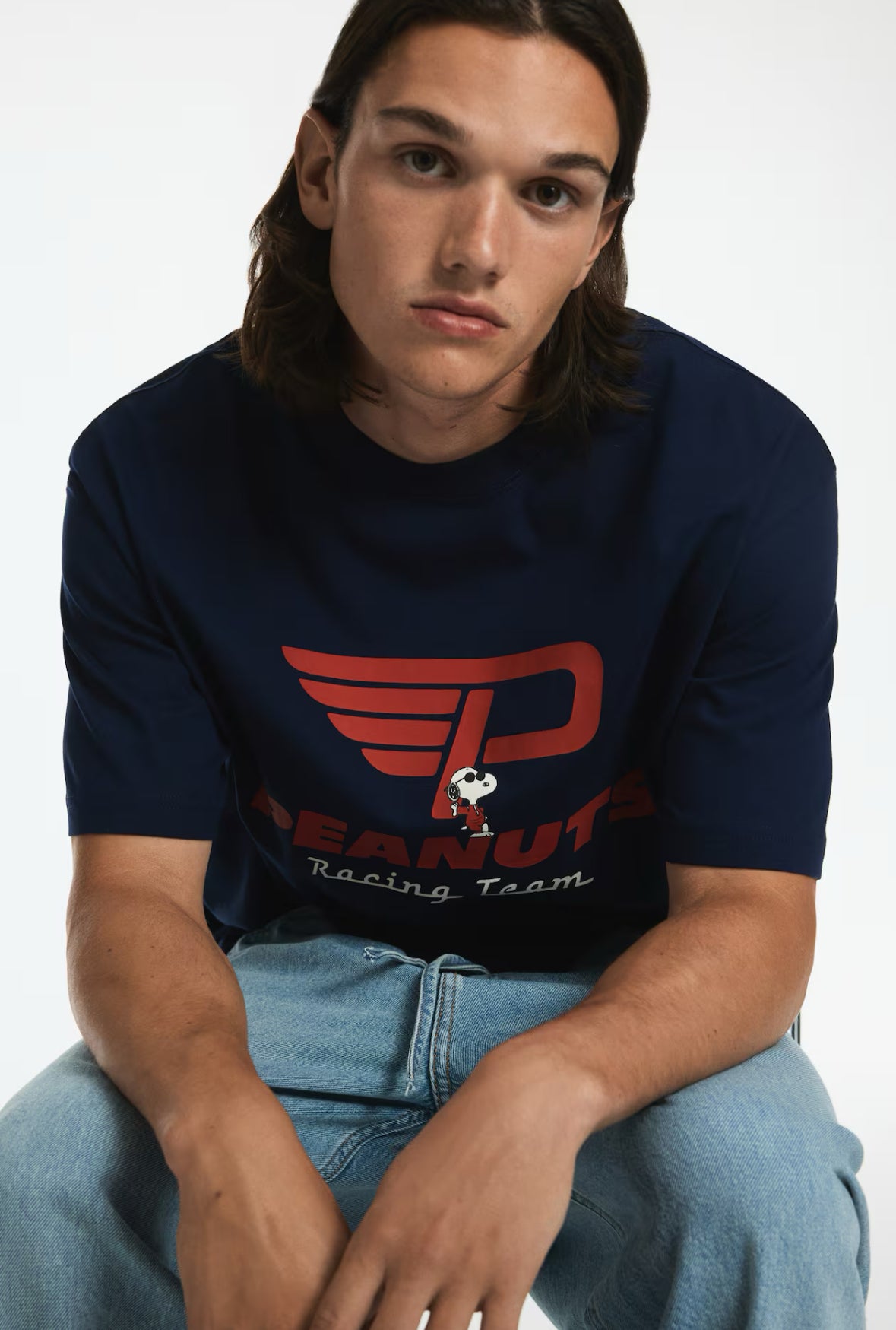 Loose fit printed t-shirt navy blue/ peanuts-1268967019
