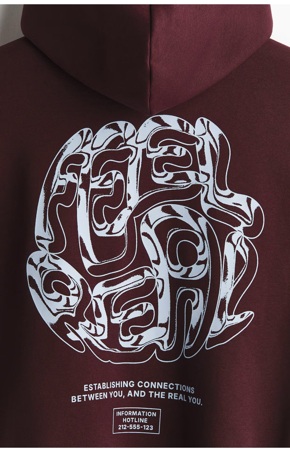 Loose Fit Printed Hoodies- Burgundy/Feel Real-1122659075