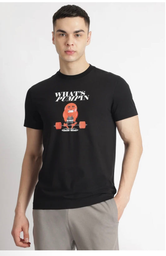 Men Graphic Print Crew Neck Cotton Blend Black T-Shirts-Rmkcaa0498