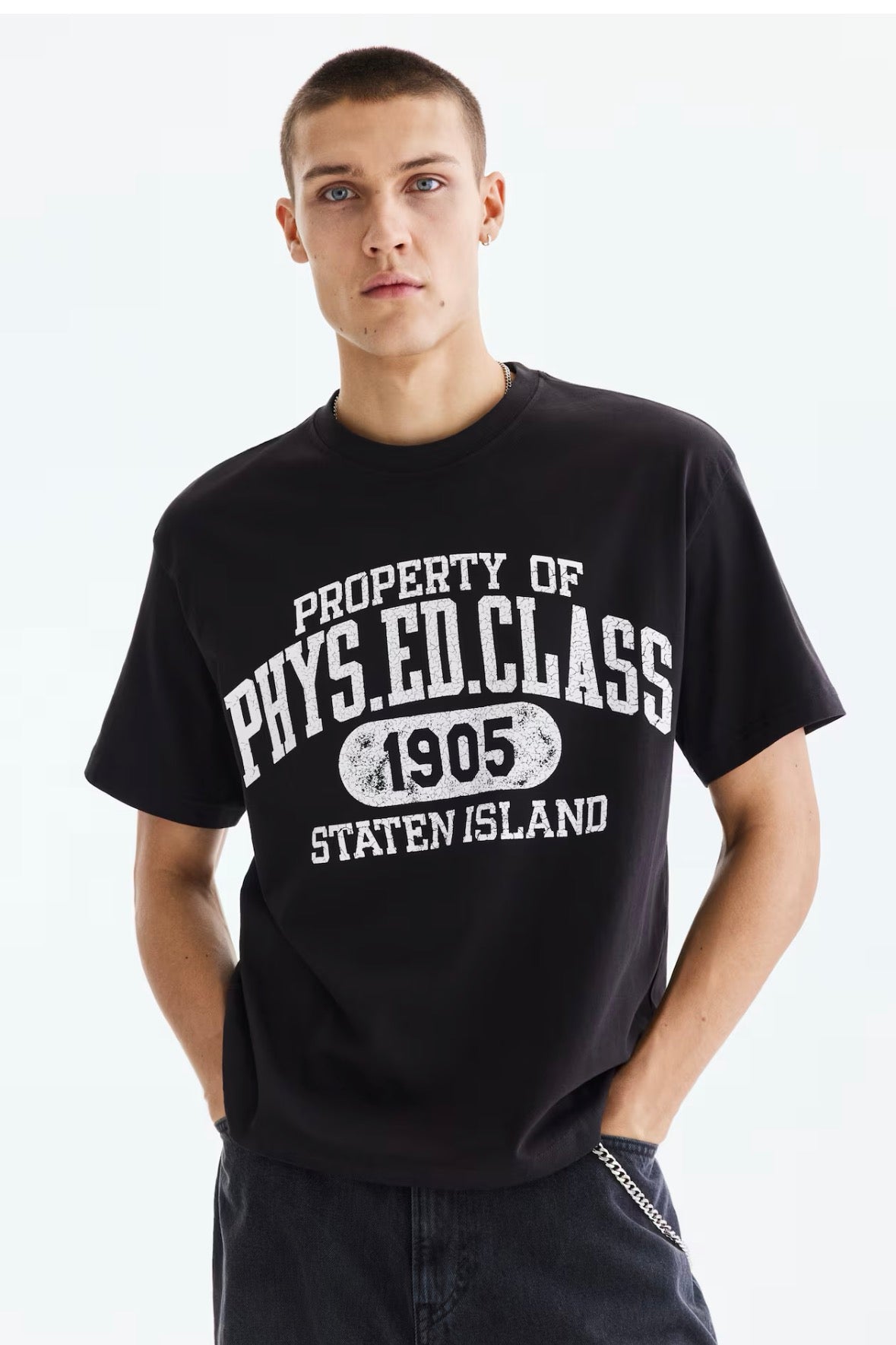 Loose Fit Printed Phys. Ed. class -Black-0967955178