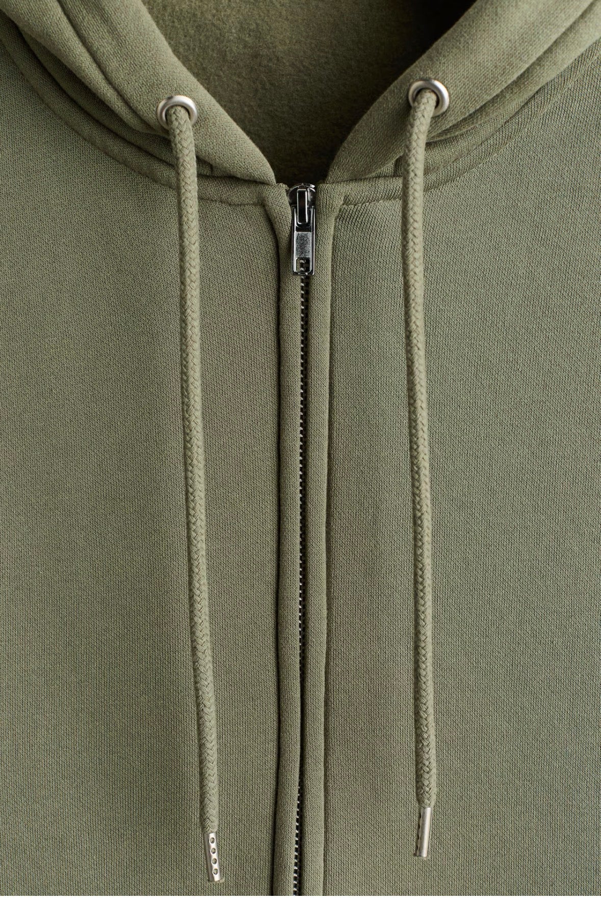 LOOSE FIT ZIP-THROUGH HOODIE -Khaki green -1308010016