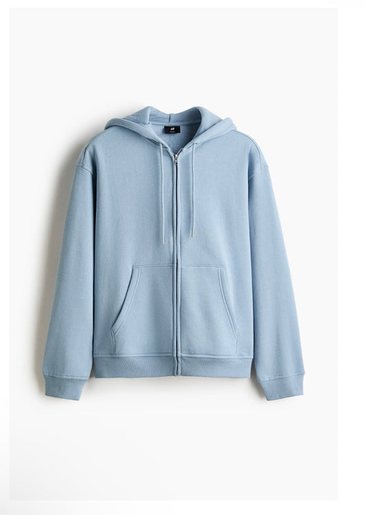 Loose Fit Zip-Through Hoodie-light dusty Blue-1308010030