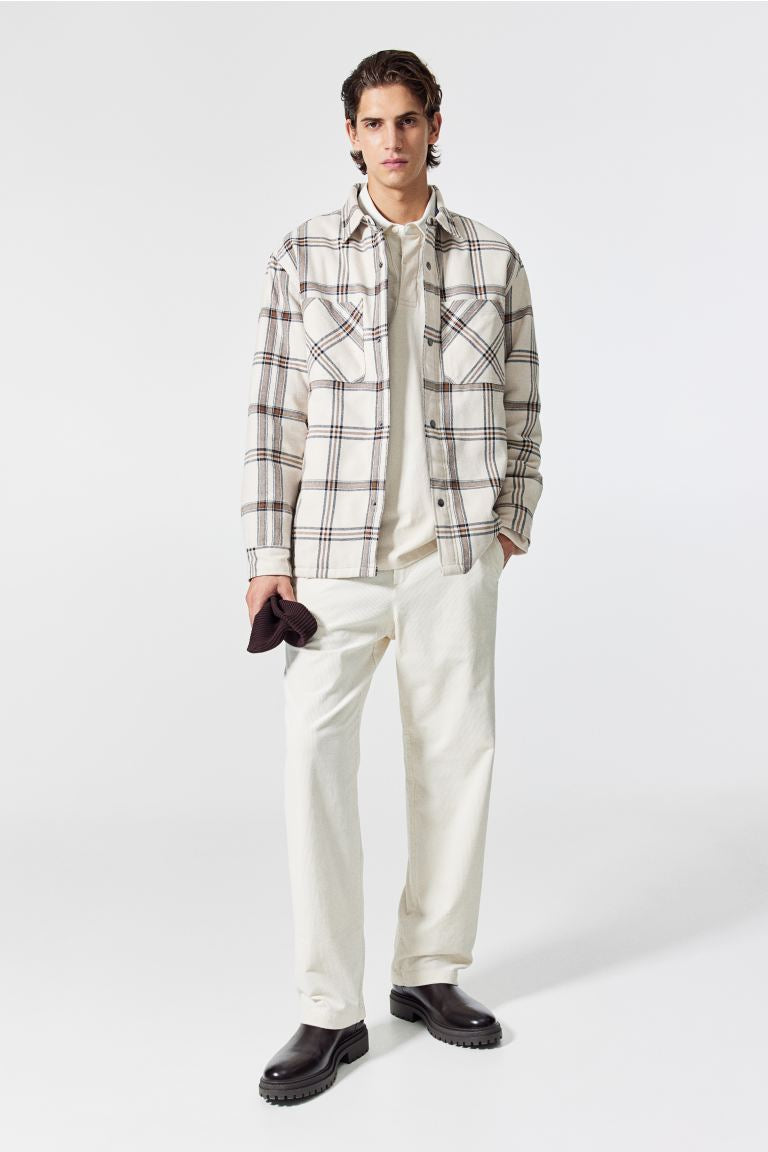 Padded overshirt -Light beige/Checked -1070735013