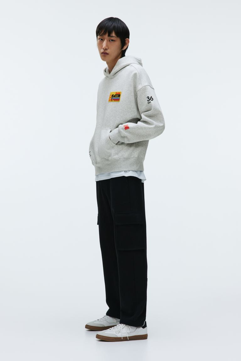 Oversized Fit Printed Hoodie -Light gray melange/Kodak -1117750007