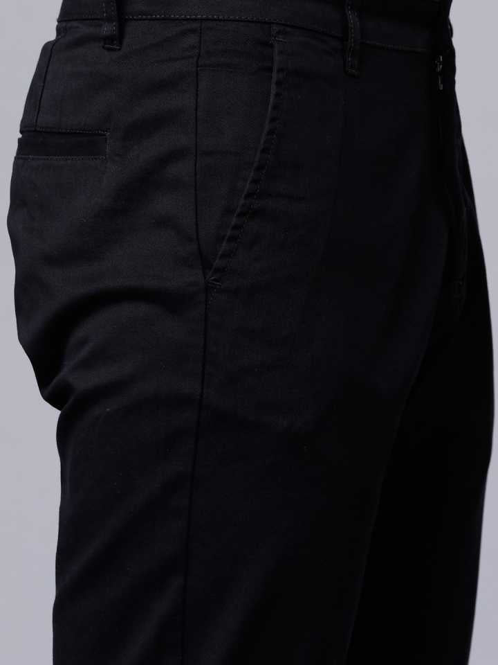 Slim Fit Men Black Cotton Lycra Blend Trousers-HLTR003871