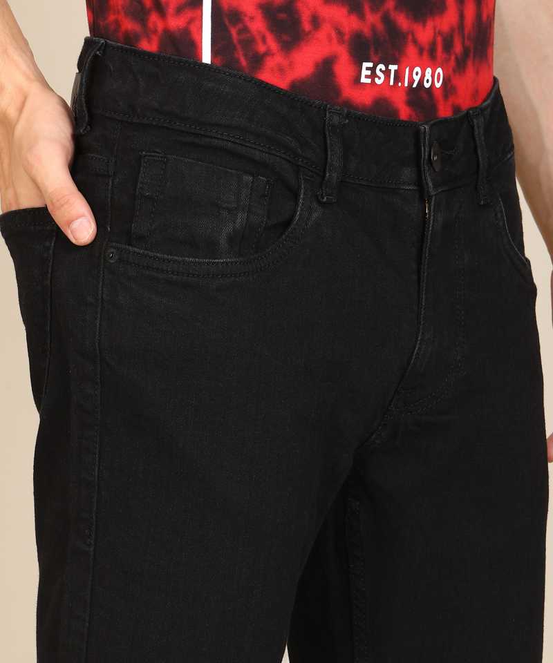 Tapered Fit Men Black Jeans-FMJNO1145
