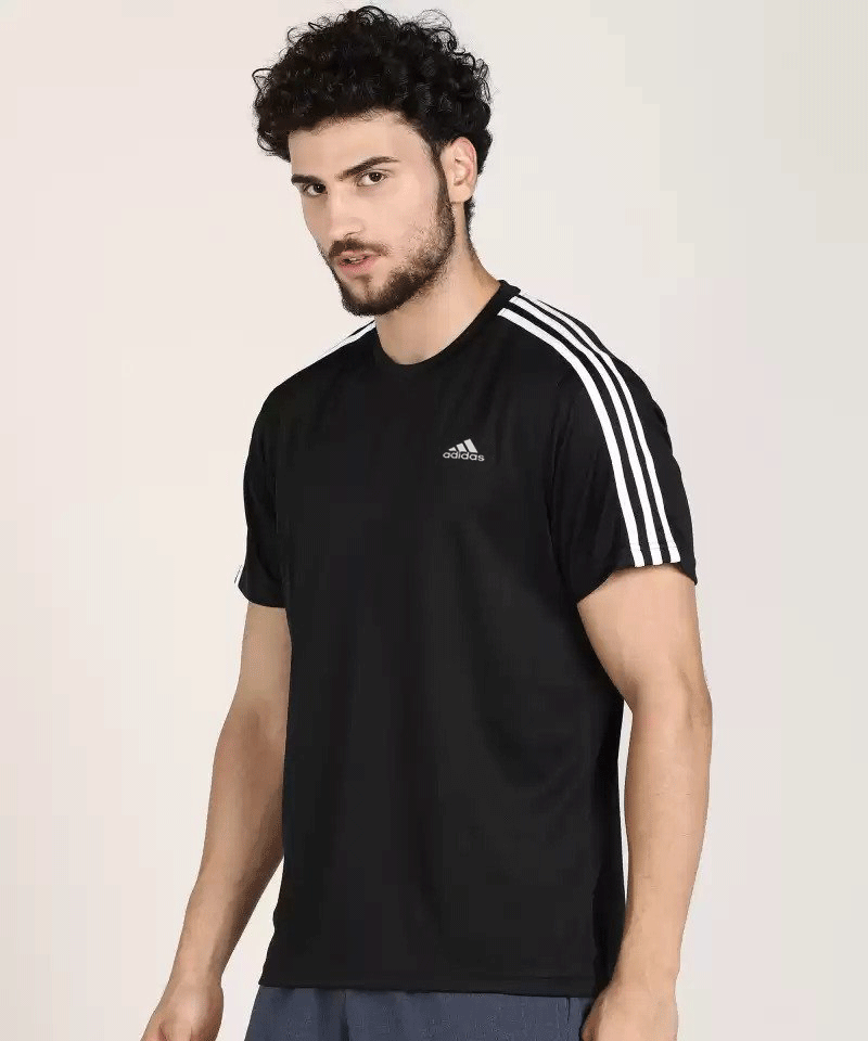 Sporty Men Round Neck Black T-Shirt-Fj9218