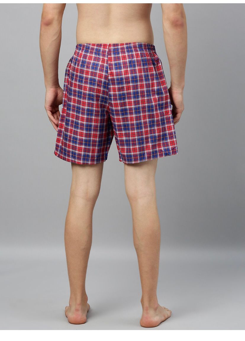 Men Red & Blue Checked Boxers STYLE-024A CHINESE RED/ISLAND GREEN-300 Ls-024