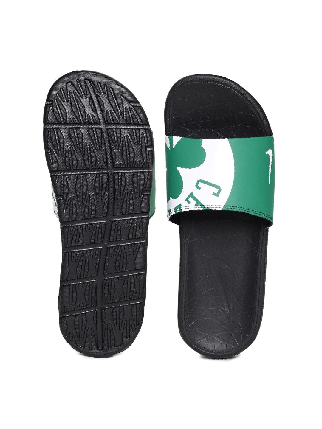 Men Green & White Printed BENASSI SOLARSOFT NBA Sliders - Discount Store