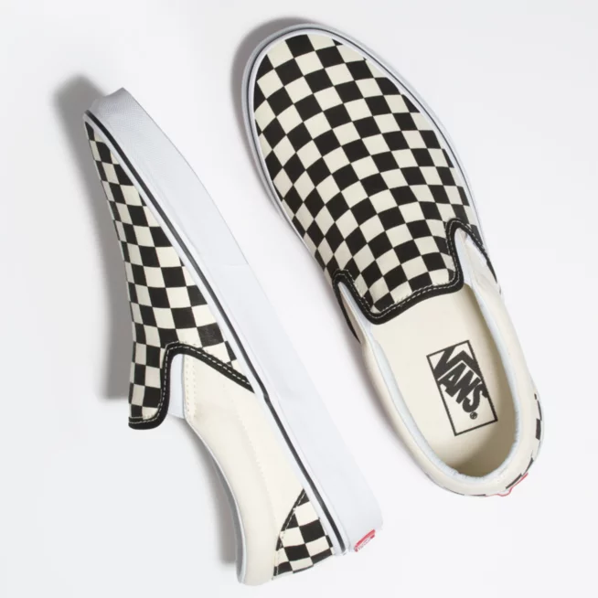 New of Black & Off-White Checked Classic Slip-On Sneakers