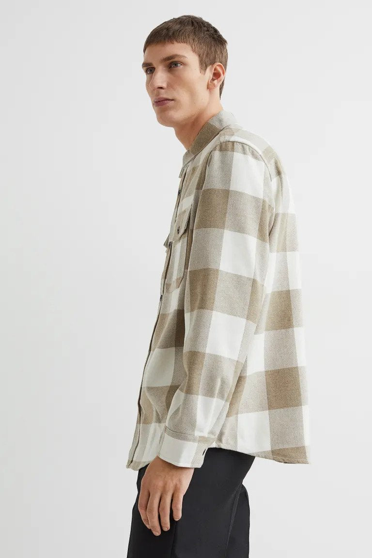 Twill overshirt-Beige/White checked-0875217024