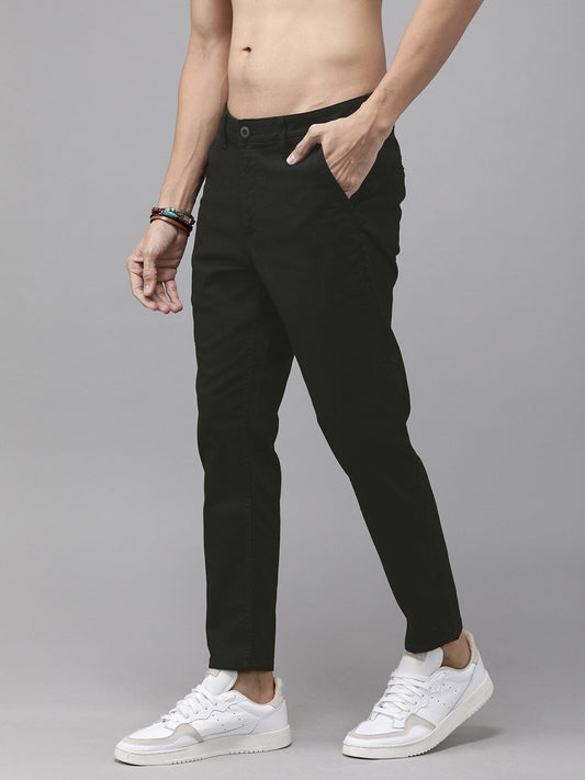 Men Black Slim Fit Solid Chinos-12860476