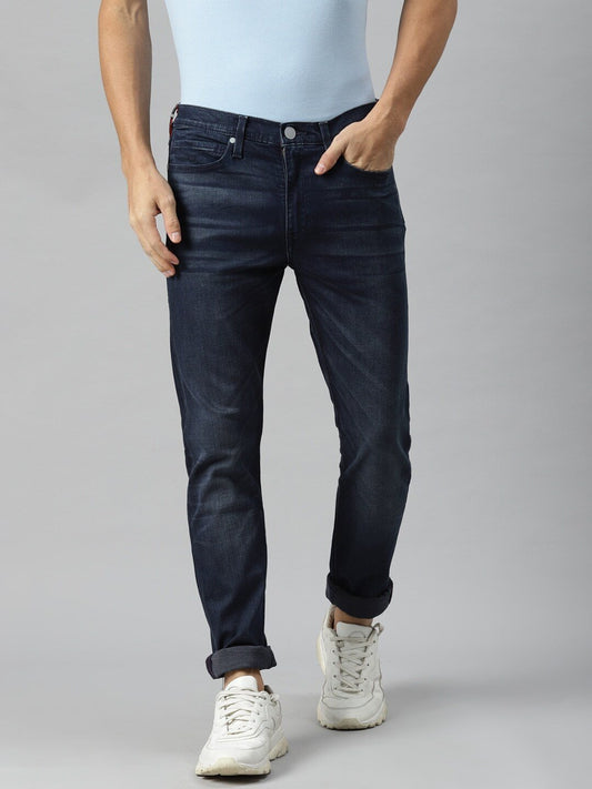 Men Navy Blue Slim Tapered Fit Light Fade Sustainable Stretchable Jeans-22405-0007