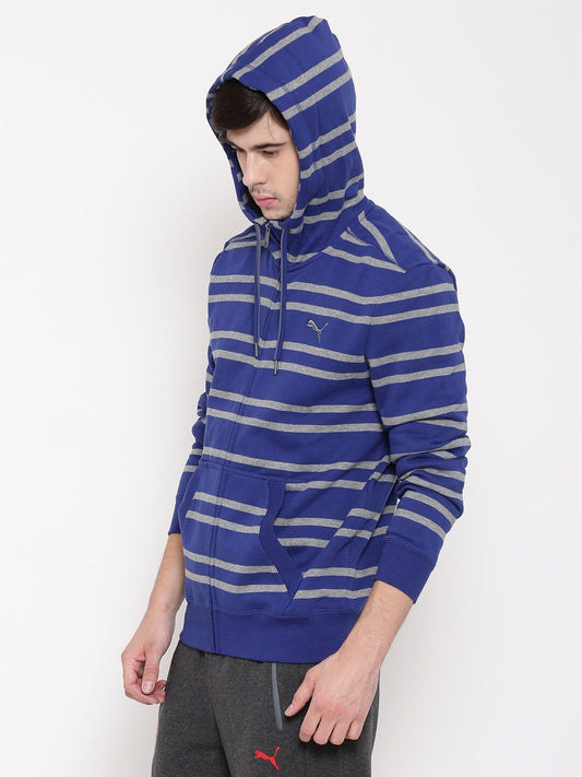 Blue FUN Inject Striped Hooded Sweatshirt - Discount Store