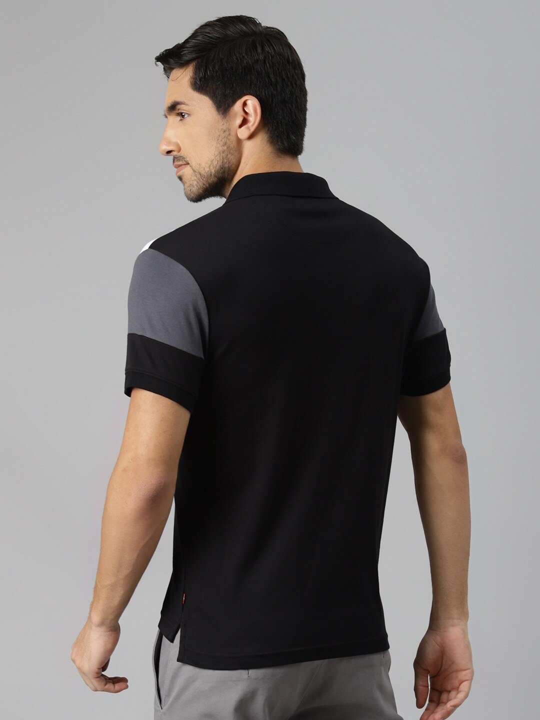 Men White & Black Colourblocked Polo Collar T-shirt-87388-0001