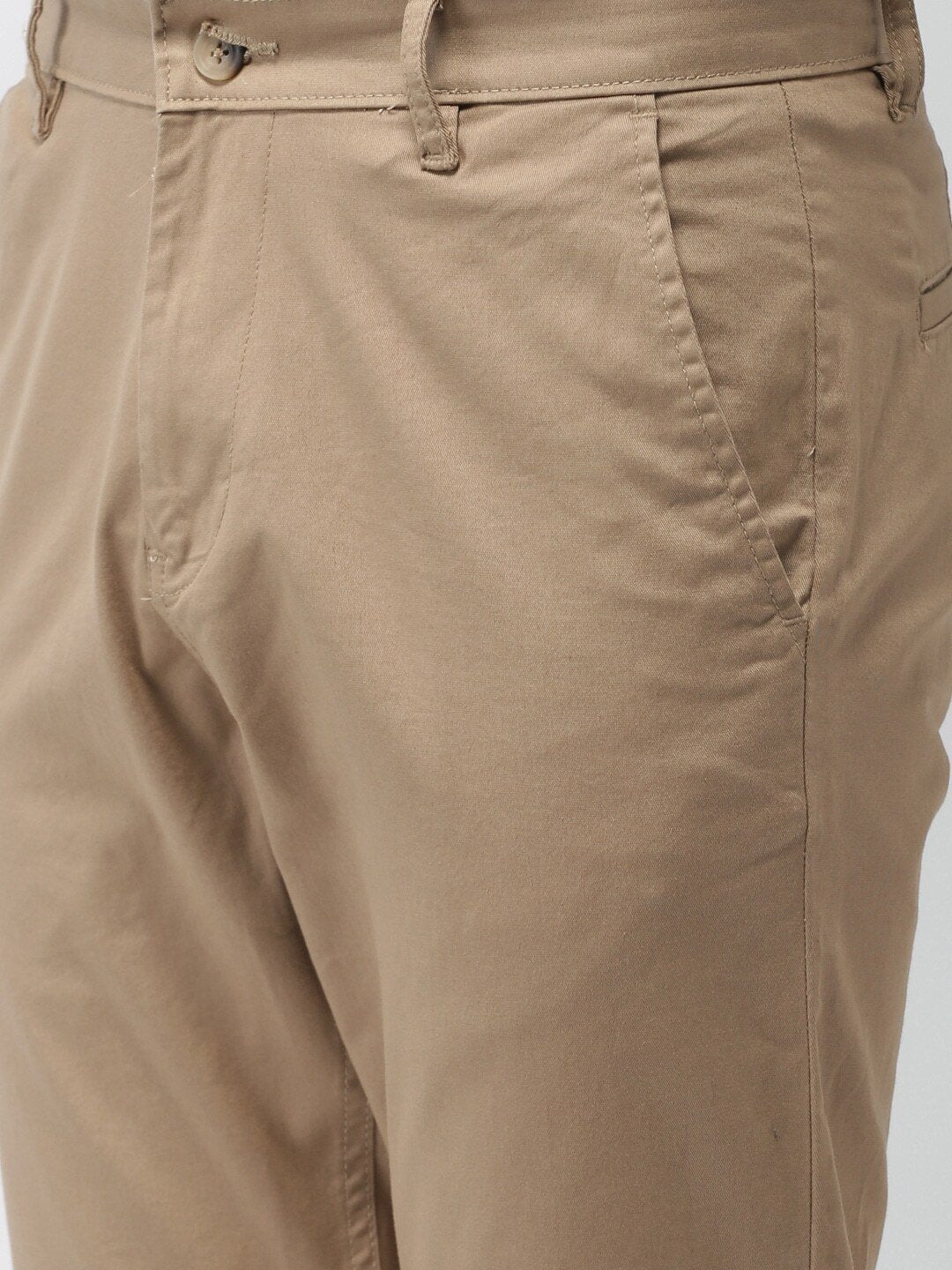 Men Khaki Tapered Fit Solid Chinos-HLTR003870