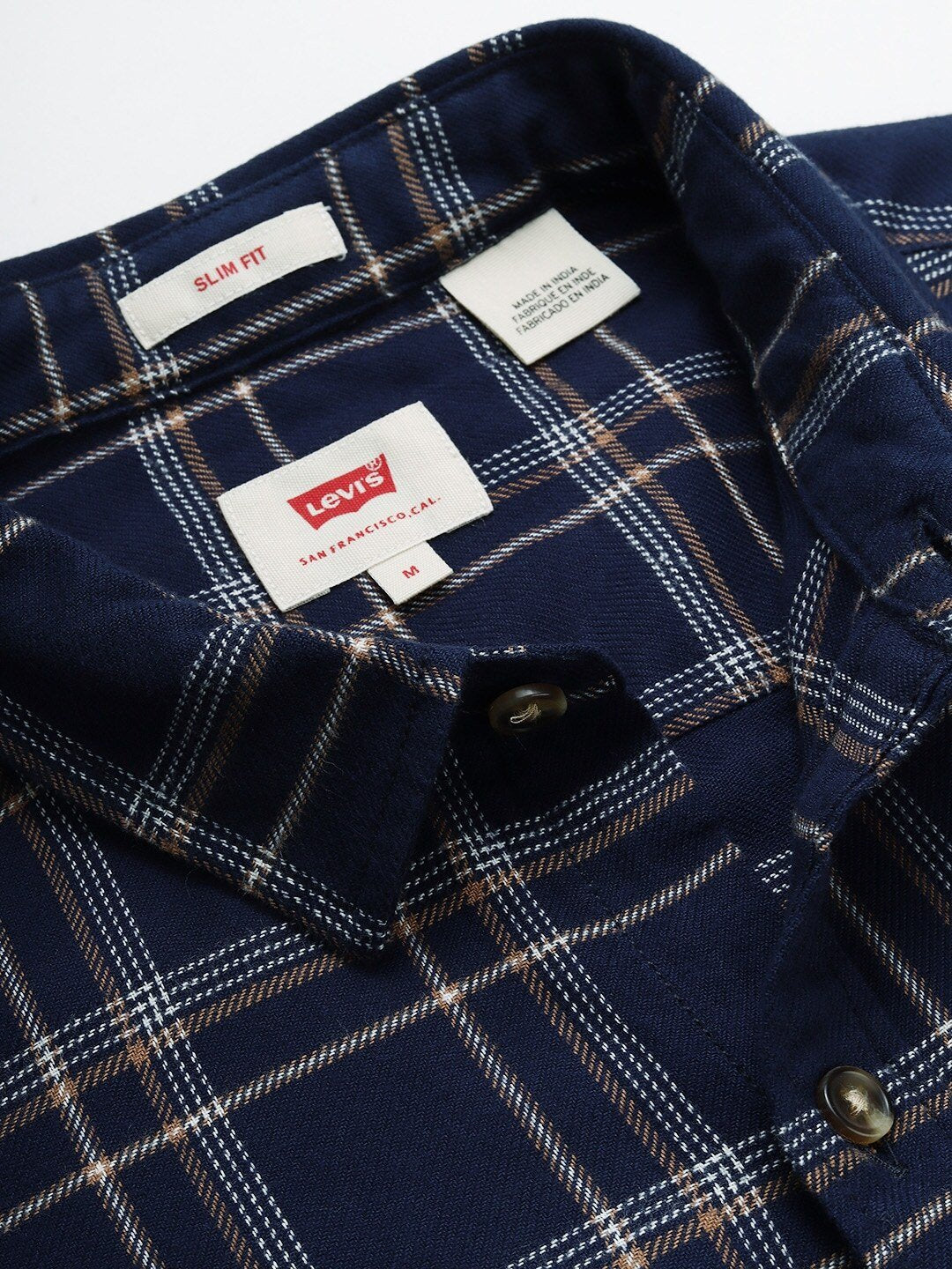 Men Navy Blue & Brown Slim Fit Checked Casual Shirt-32874-0279