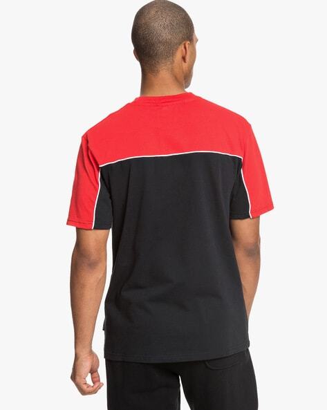 Colourblock Crew-Neck T-shirt with Typography-EDYKT03444