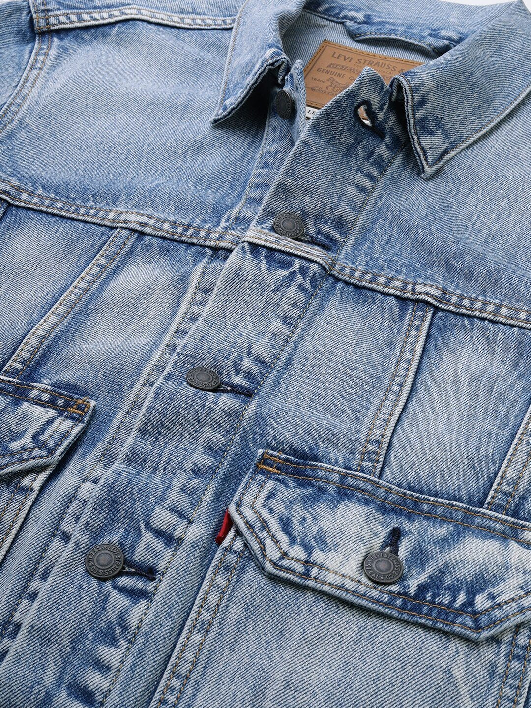Men Blue Washed Denim Jacket-85240-0000