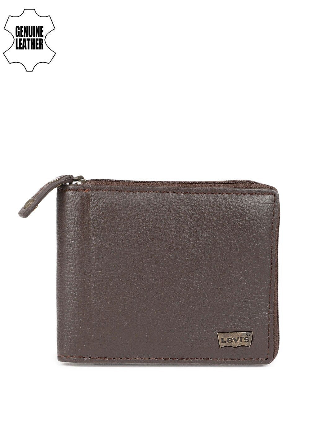 Men Brown Textured Zip Around Wallet-37541-0036