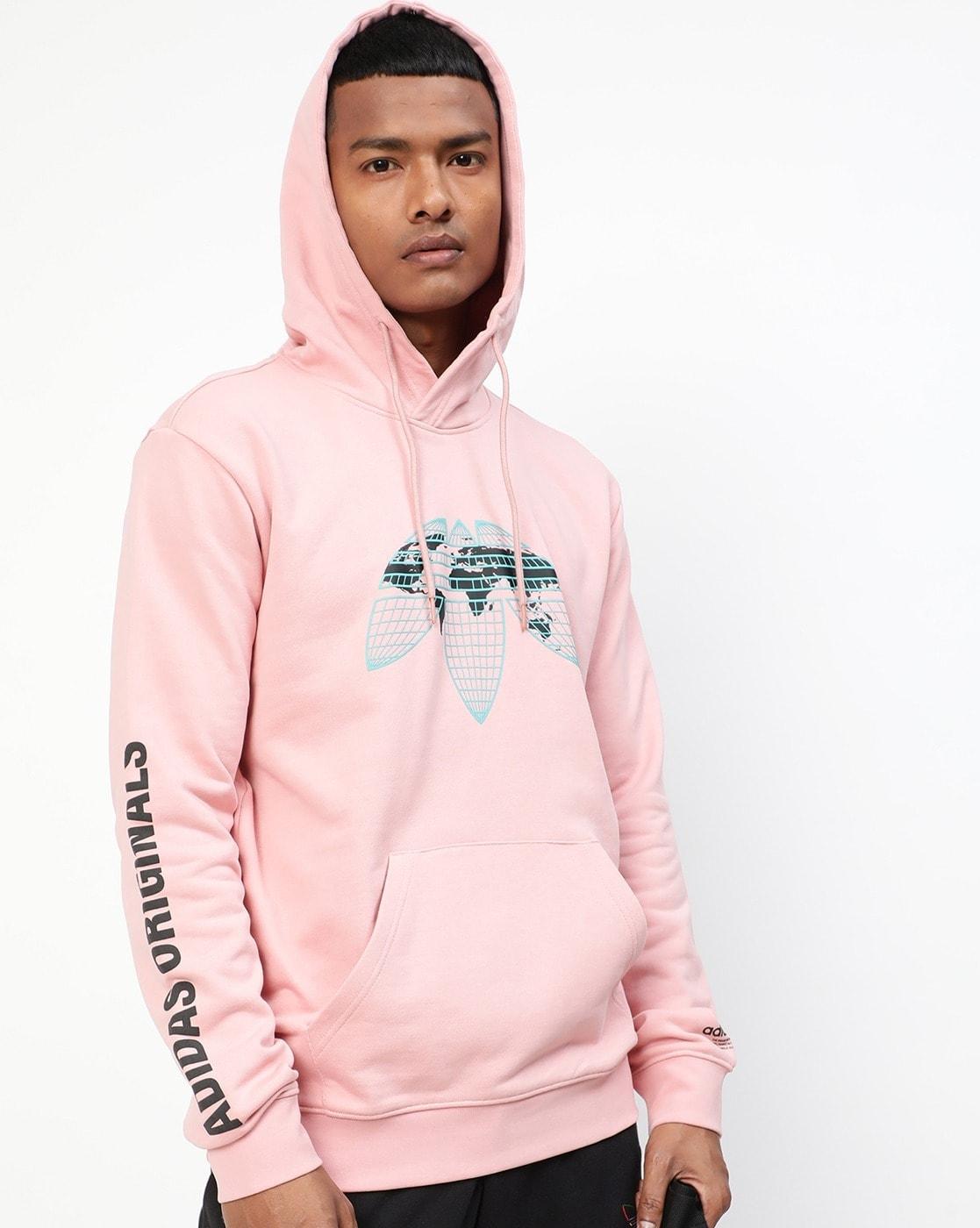 Logo Print Hoodie with Kangaroo Pockets-Hf4903